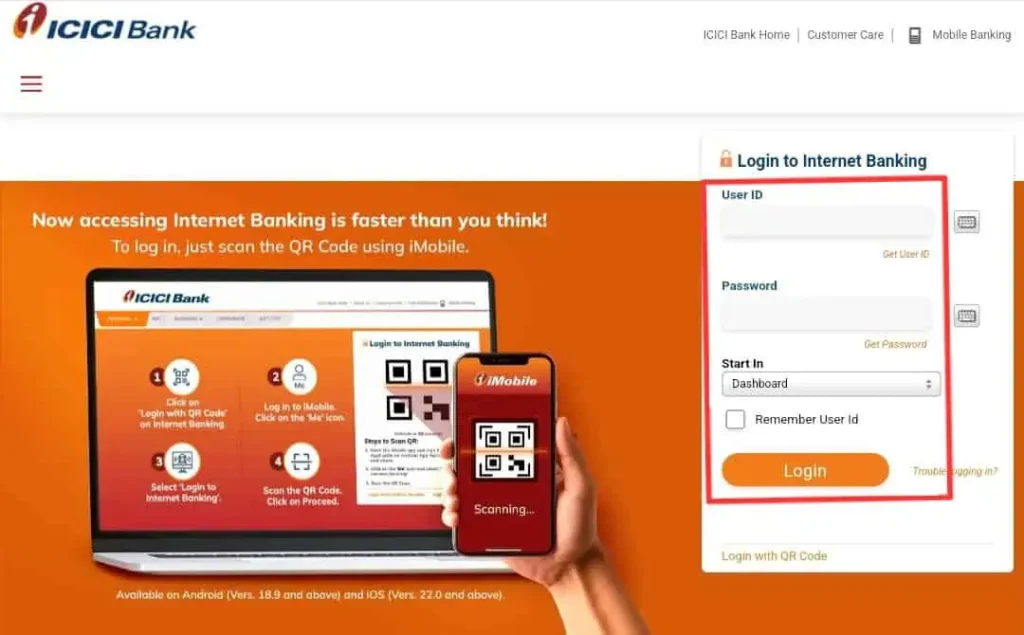 Bank Me Pan Card Link कैसे करें 2025 जानें 4 आसान तरीके 2 ICICI net banking login page