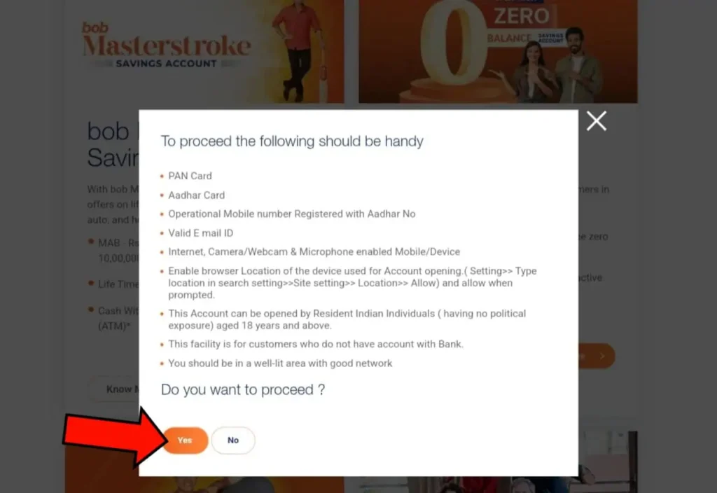Account opening form mobile screenshot