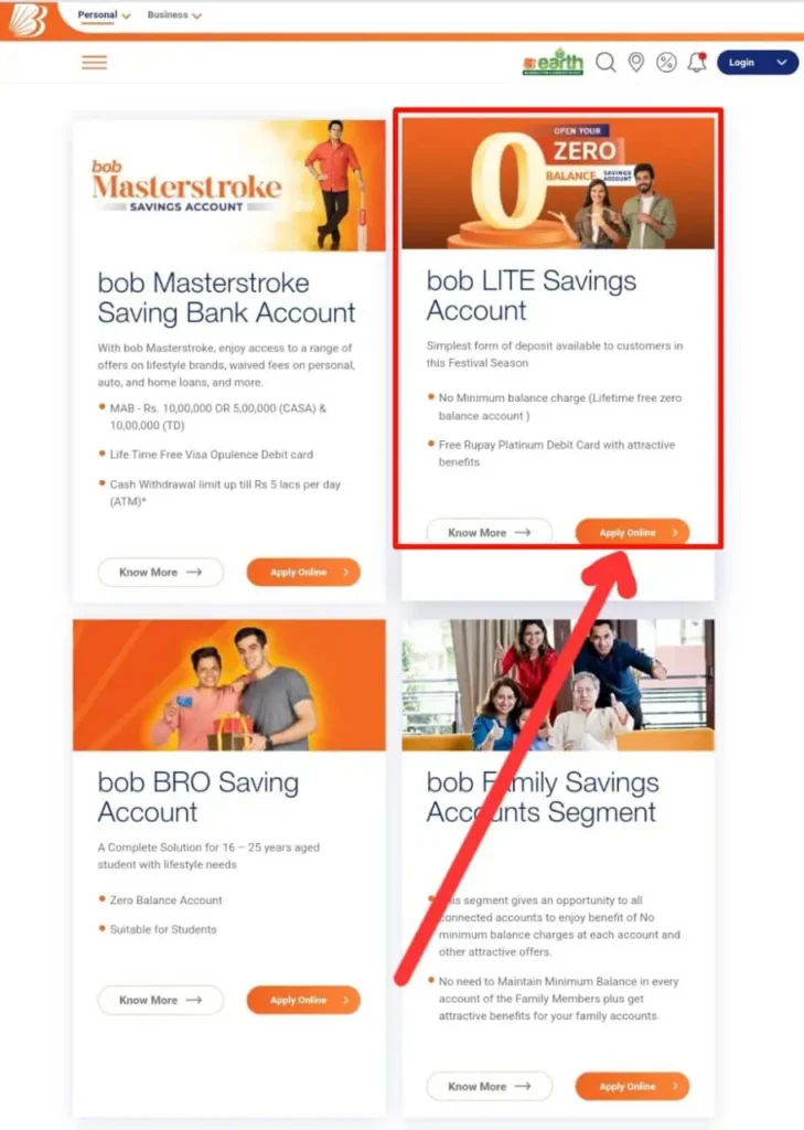 bob LITE Savings Account Zero balance A Screenshot
