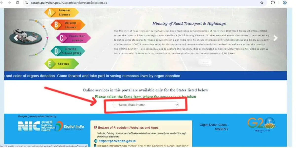 Parivahan Learning Licence Apply State