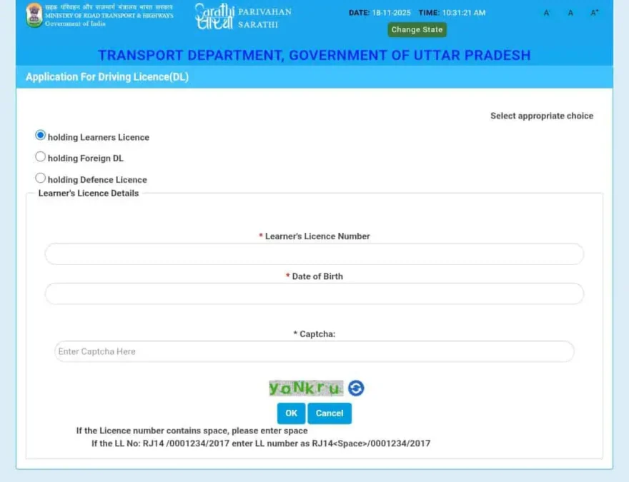 Application for Driving Licence
