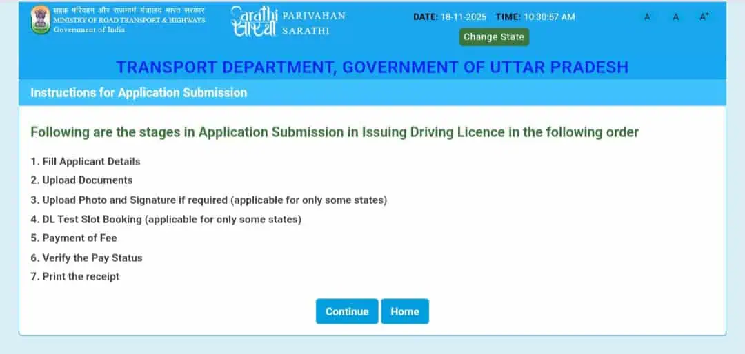Driving Licence Online Apply Steps