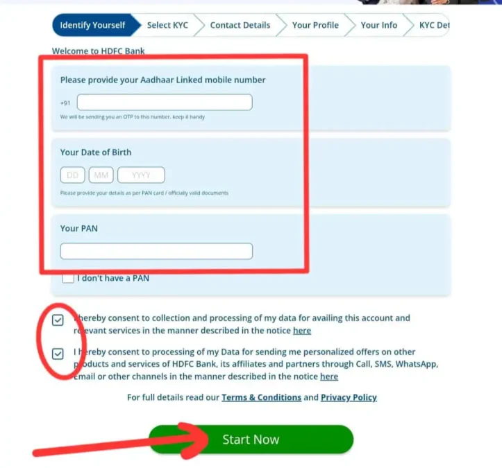 hdfc bank account opening process