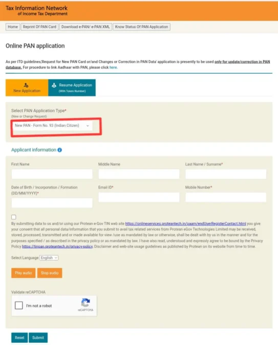 Pan Card Online Apply Process